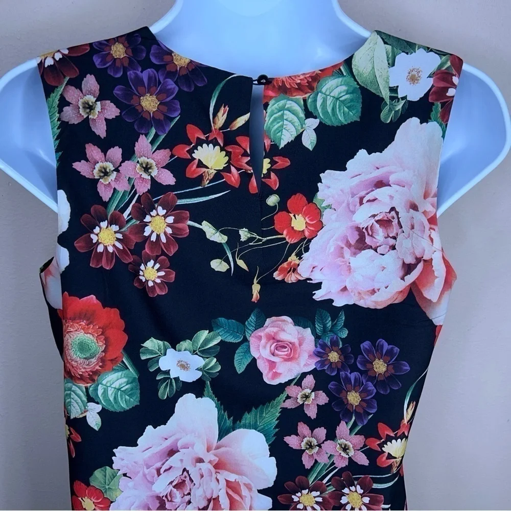 XS NEW YORK AND CO BLACK FLORAL SLEEVELESS BLOUSE LIGHTWEIGHT TOP COLORFUL